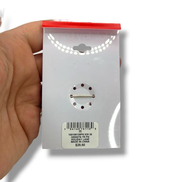 NEW Holiday Lane Christmas Tree Brooch Green Gold Abstract Winter Lapel Pin NWT - Picture 8 of 8